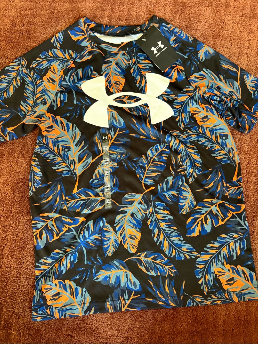 Under Armour Boy’s Black Tropical-Print Performance Tee - Blue & Orange
